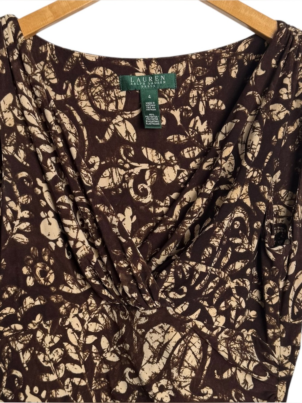 Lauren Ralph Lauren Sleeveless Cocktail Sheath Dress Size 4 Midi Ruched Brown - Picture 5 of 10